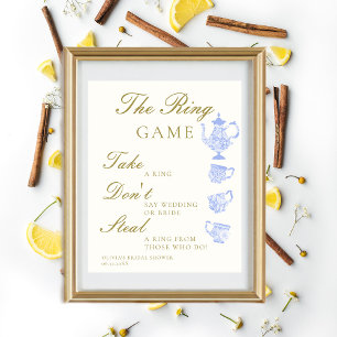 Affiche Jeu d'anneau Thé nuptiale Chine Set bleu blanc den