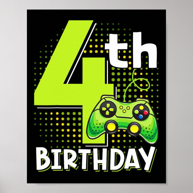 Affiche Jeu d'anniversaire 4 ans Vieux jeu vidéo amusant B (Devant)