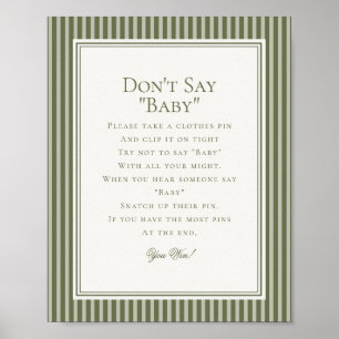 Affiche Jeu de Baby Shower à rayures vertes avec Martini à