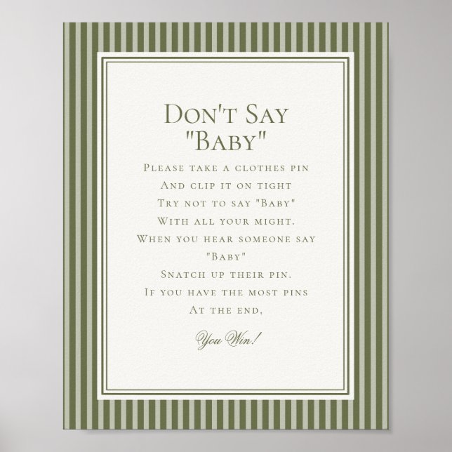Affiche Jeu de Baby Shower à rayures vertes avec Martini à (Devant)