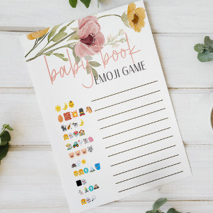 Affiche Jeu de baby shower avec un livre d'emoji floral de