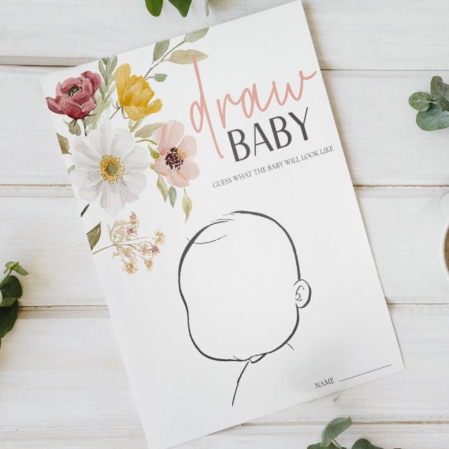 Affiche Jeu de baby shower bébé dessine Floral de printemp (Créateur téléchargé)