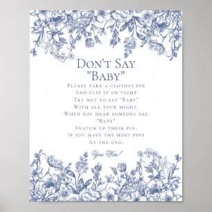 Affiche Jeu de Baby Shower Blue Chinoiserie Ne dites pas b