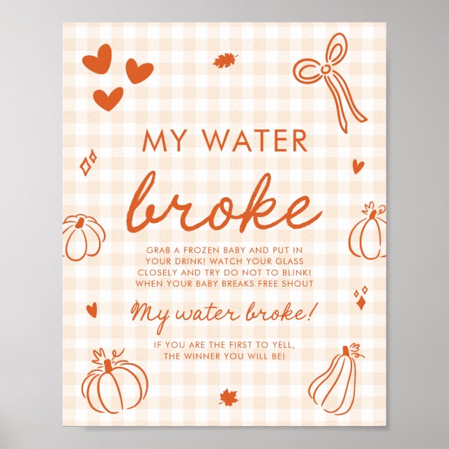 Affiche Jeu de Baby Shower Citrouille d'Automne Mon Eau a  (Devant)