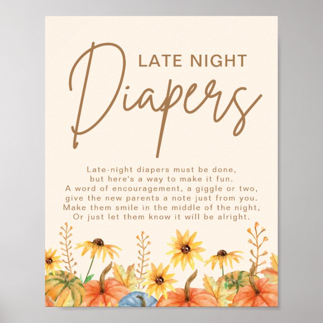 Affiche Jeu de baby shower Couches de nuit de citrouille (Devant)
