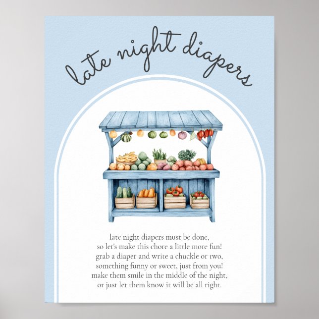 Affiche Jeu de Baby Shower Couches de Nuit Marché des Ferm (Devant)