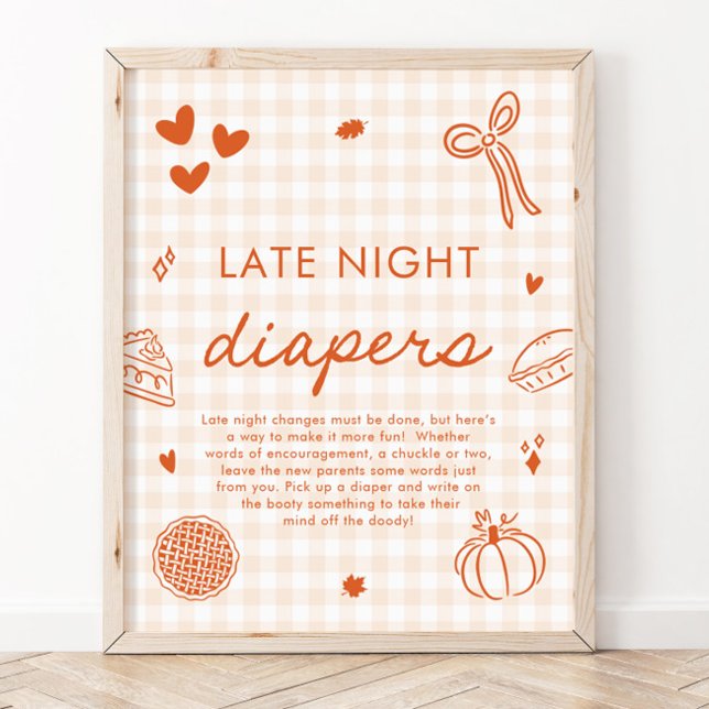 Affiche Jeu de Baby Shower Couches de Nuit Tardives Fall C (Fall Cutie Pie Late Night Diapers Baby Shower Game Sign)