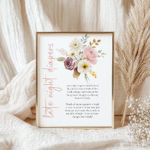 Affiche Jeu de Baby Shower Couches Florales Douces de Nuit