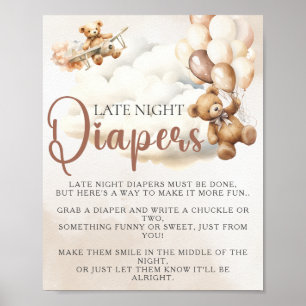 Affiche Jeu de Baby Shower COUCHES POUR LA NUIT TARDIVE Ba