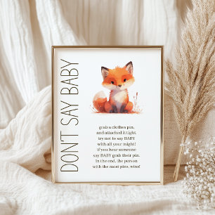 Affiche Jeu de Baby Shower 'Cute Little Fox Dont Say Baby'