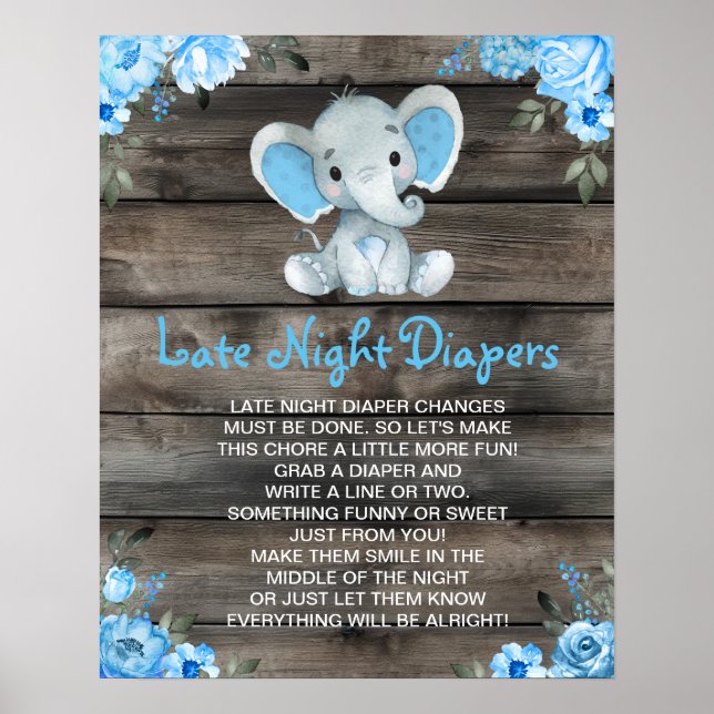 Affiche Jeu de Baby shower de Boy Elephant Late Night Diap (Devant)