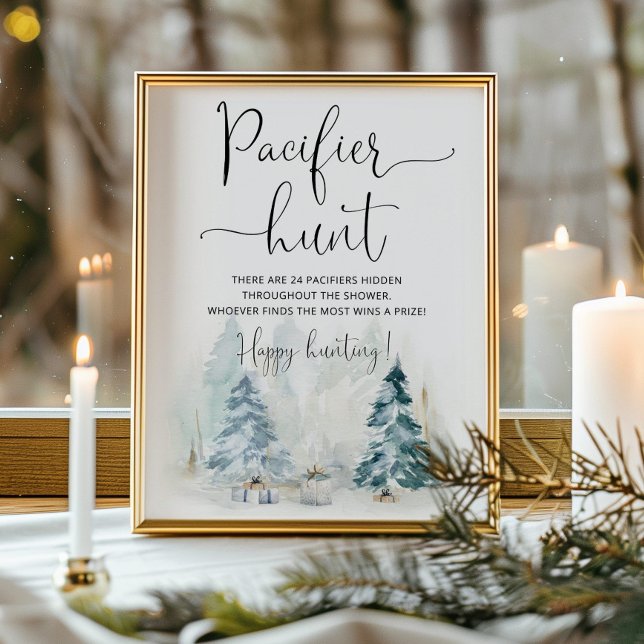 Affiche Jeu de baby shower de chasse à la Loupe bleu d'hiv (Créateur téléchargé)