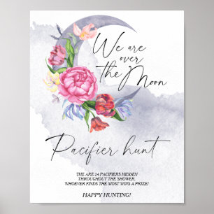 Affiche Jeu de baby shower de chasse à la lune Fleurs de P
