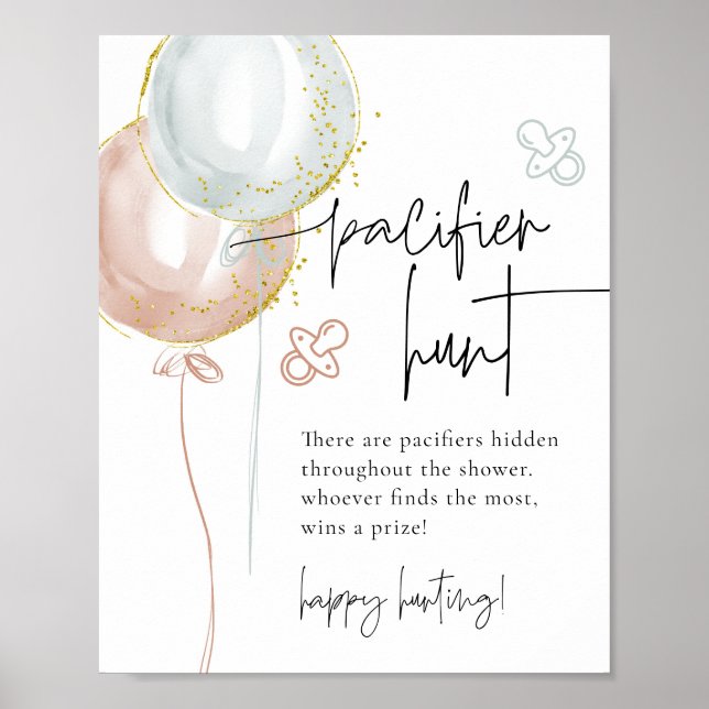 Affiche Jeu de Baby shower de chasse à la pacifier révélat (Devant)