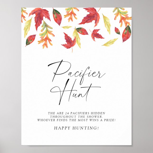 Affiche Jeu de baby shower de chasse à la pacifiste feuill (Devant)