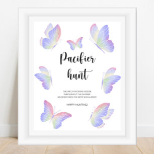 Affiche Jeu de baby shower de chasse à la tétine papillon