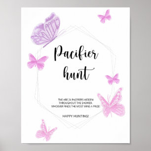 Affiche Jeu de baby shower de chasse à la tétine papillon