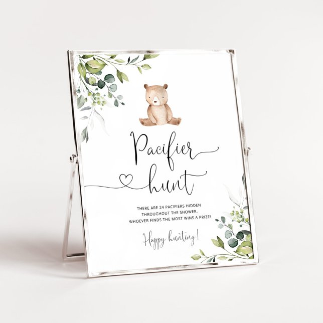 Affiche Jeu de baby shower de chasse à l'ours Eucalyptus (Créateur téléchargé)
