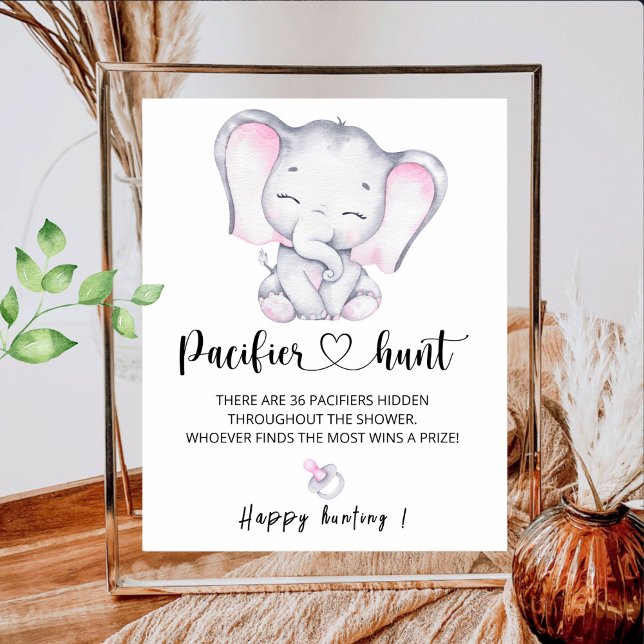 Affiche Jeu de Baby shower de chasse aux éléphants roses (Créateur téléchargé)