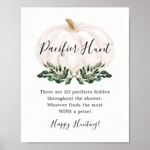 Affiche Jeu de Baby shower de chasse de Citrouille blanc