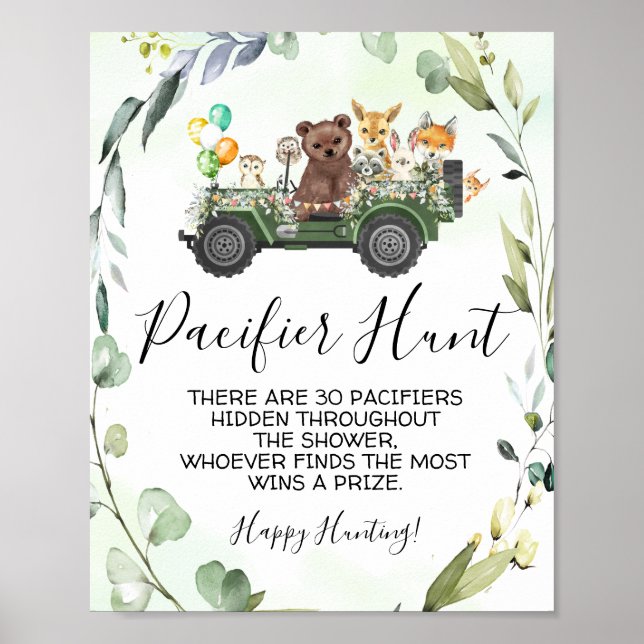 Affiche Jeu de Baby shower de chasse des animaux des bois (Devant)