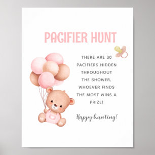 Affiche Jeu de Baby shower de chasse Teddy Bear Pacifier