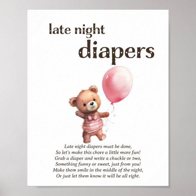 Affiche Jeu de Baby shower de fille Diapers de nuit (Devant)