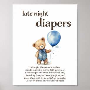 Affiche Jeu de Baby shower de garçon Diapers de nuit