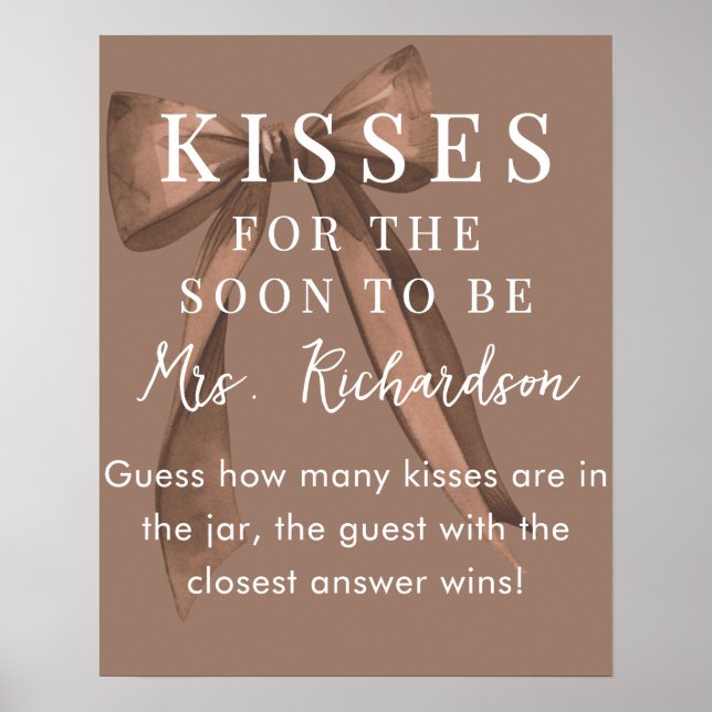 Affiche Jeu de Baby Shower de Mariage : Nœud Marron Chic C (Devant)