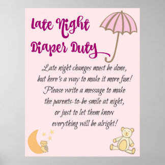 Affiche Jeu de Baby shower de signalisation de nuit