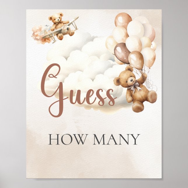 Affiche Jeu de Baby Shower DEVINE COMBIEN de ballons ours (Devant)