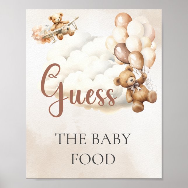 Affiche Jeu de Baby Shower DEVINEZ LA NOURRITURE POUR BÉBÉ (Devant)