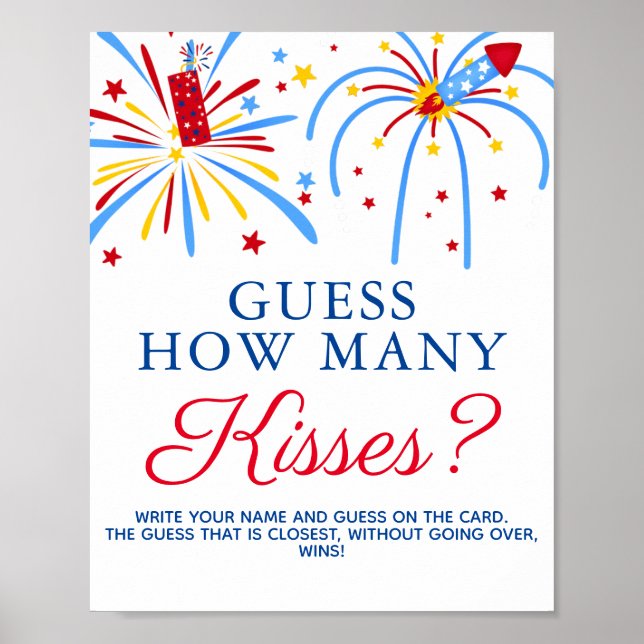 Affiche Jeu de Baby Shower du 4 juillet Combien de baisers (Devant)