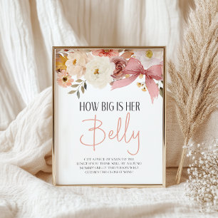 Affiche Jeu de Baby Shower Fille Fleurs Douces Ventre Rond
