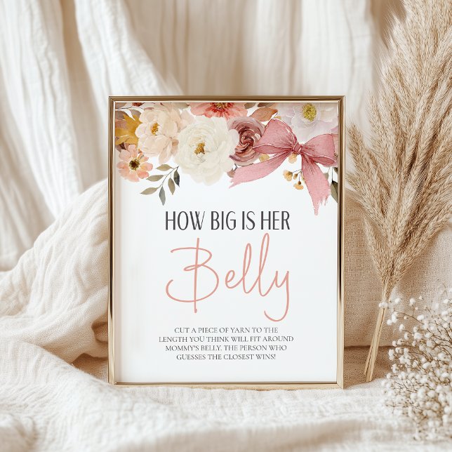 Affiche Jeu de Baby Shower Fille Fleurs Douces Ventre Rond (Créateur téléchargé)