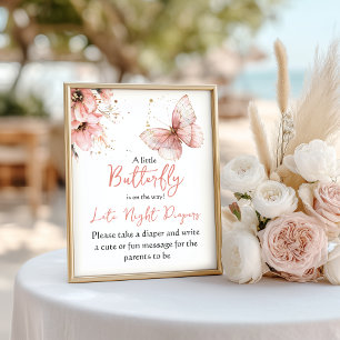 Affiche Jeu de Baby Shower Fille Rose Papillon Bohème Flor