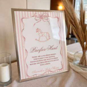 Affiche Jeu de Baby Shower Fille Rose Vintage Cheval à Bas