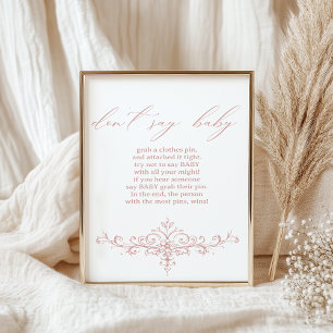 Affiche Jeu de Baby Shower Fleur Rose Vintage Intemporel