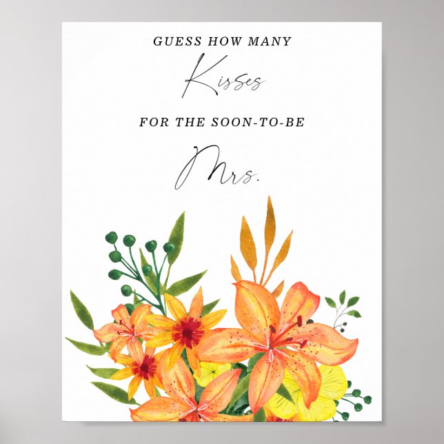 Affiche Jeu de baby shower floral combien de baisers (Devant)