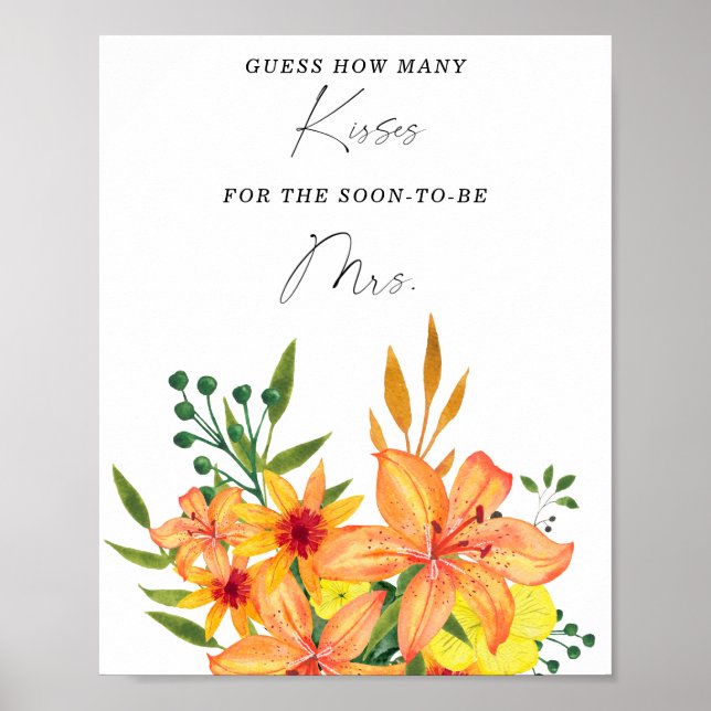 Affiche Jeu de baby shower floral combien de bisous (Devant)