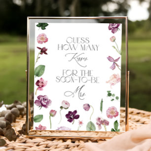 Affiche Jeu de Baby Shower Floral Devinez Combien de Bisou