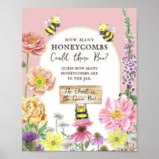 Affiche Jeu de Baby shower floral Devinez combien de peign