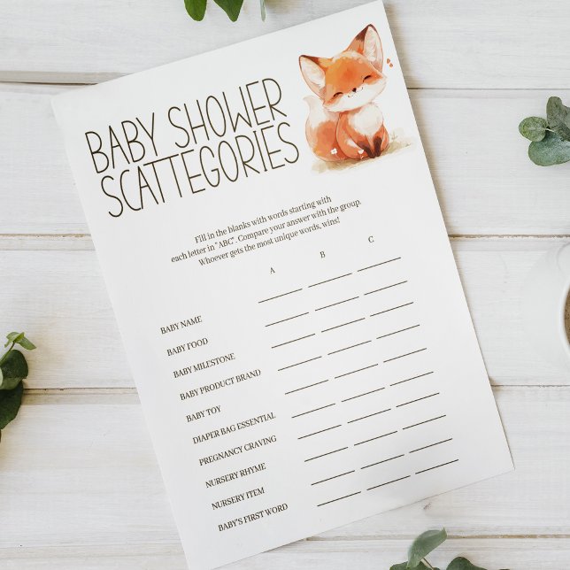 Affiche Jeu de Baby Shower Little Fox Scattergories (Créateur téléchargé)