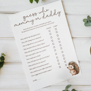Affiche Jeu de Baby Shower Maman ou Papa Petit Hérisson