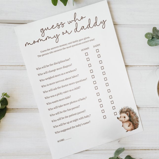 Affiche Jeu de Baby Shower Maman ou Papa Petit Hérisson (Créateur téléchargé)
