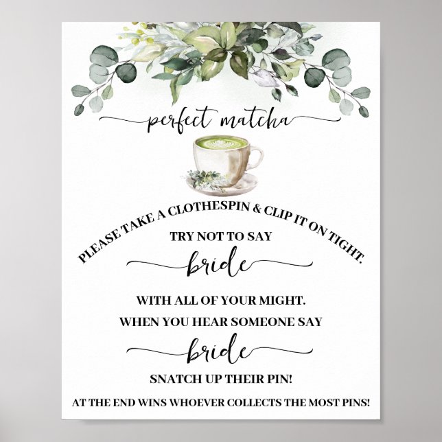Affiche Jeu de Baby Shower Mariage Eucalyptus et Matcha av (Devant)