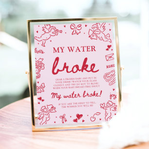Affiche Jeu de Baby Shower « Mes eaux ont cassé » dessiné