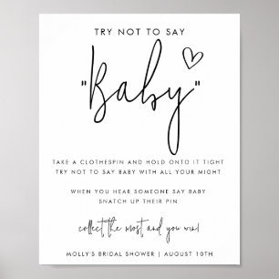 Affiche Jeu de baby shower minimaliste 'Ne dites pas bébé'