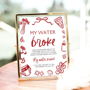Affiche Jeu de Baby Shower « Mon Eau a Cassé » Dessiné à l
