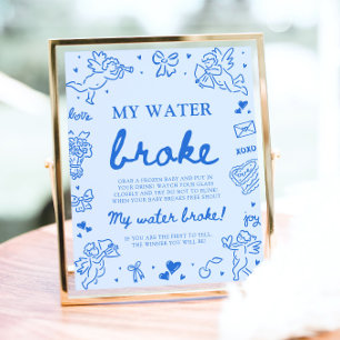 Affiche Jeu de Baby Shower "Mon eau a cassé" dessiné à la